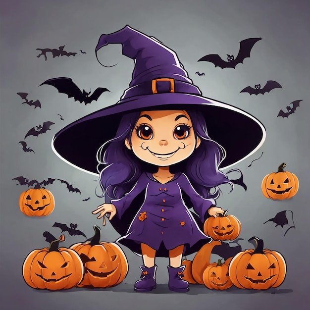 Vector cute halloween witch