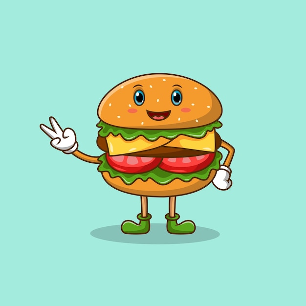 Cute hamburger cartoon character vector illustration