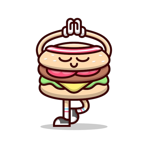 CUTE HAMBURGER DOING A YOGA POSITION CARTOON ILLUSTRATION.