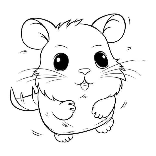 Cute hamster cartoon Black and white vector illustration for coloring book