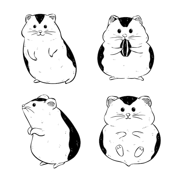 Cute hamster cartoon collection with doodles or hand drawn style