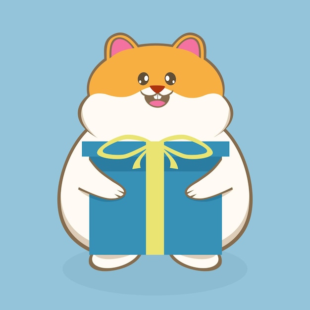 Cute hamster cartoon holding present