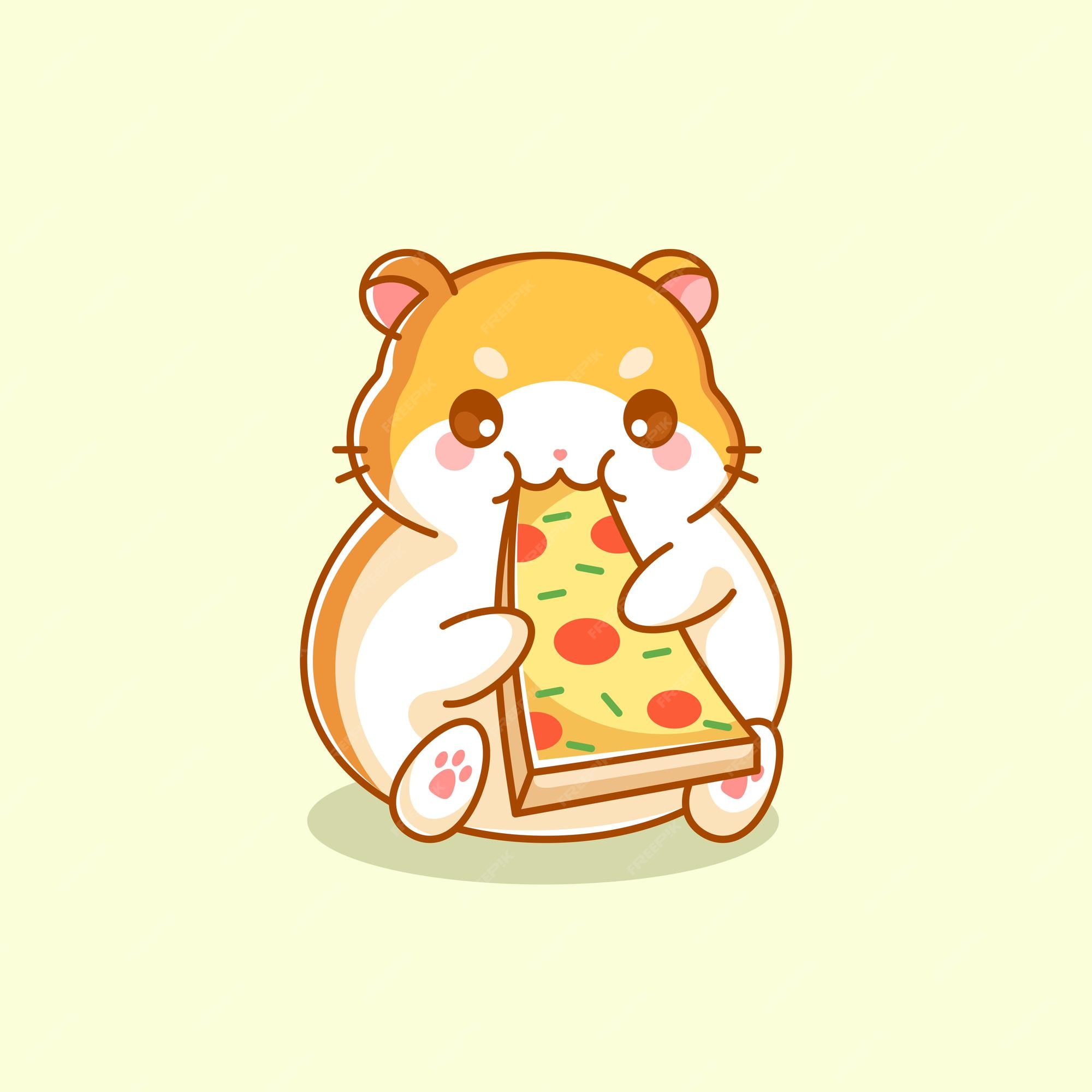 Premium Vector | Cute hamster eating pizza cartoon