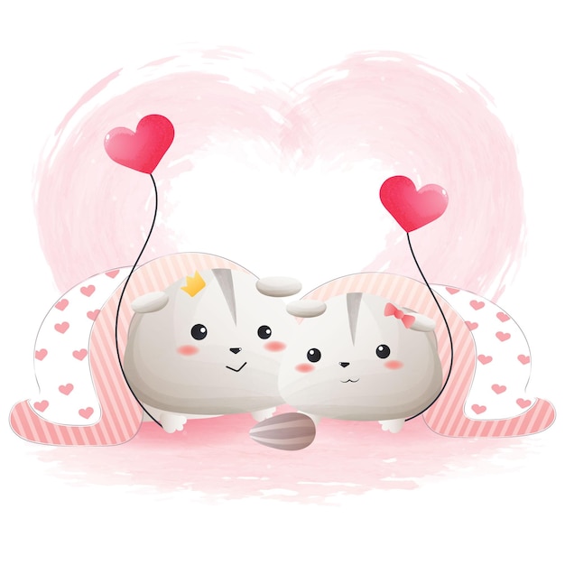 Vector cute hamster loves couple card watercolor style