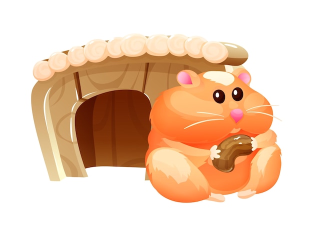 Cute hamster sit and eating nut Cartoon character design vector illustration on white background