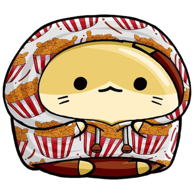 Cute hamster wearing fried chicken sweater hoodie in cartoon style