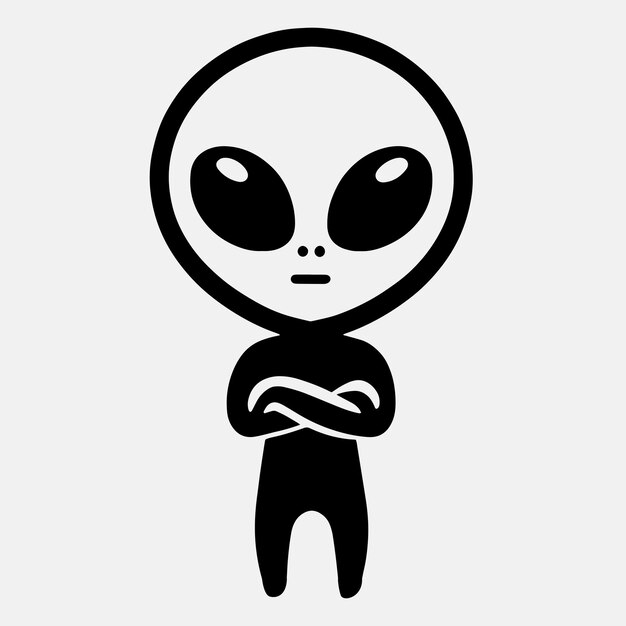 Vector cute hand crossed alien vector in black and white