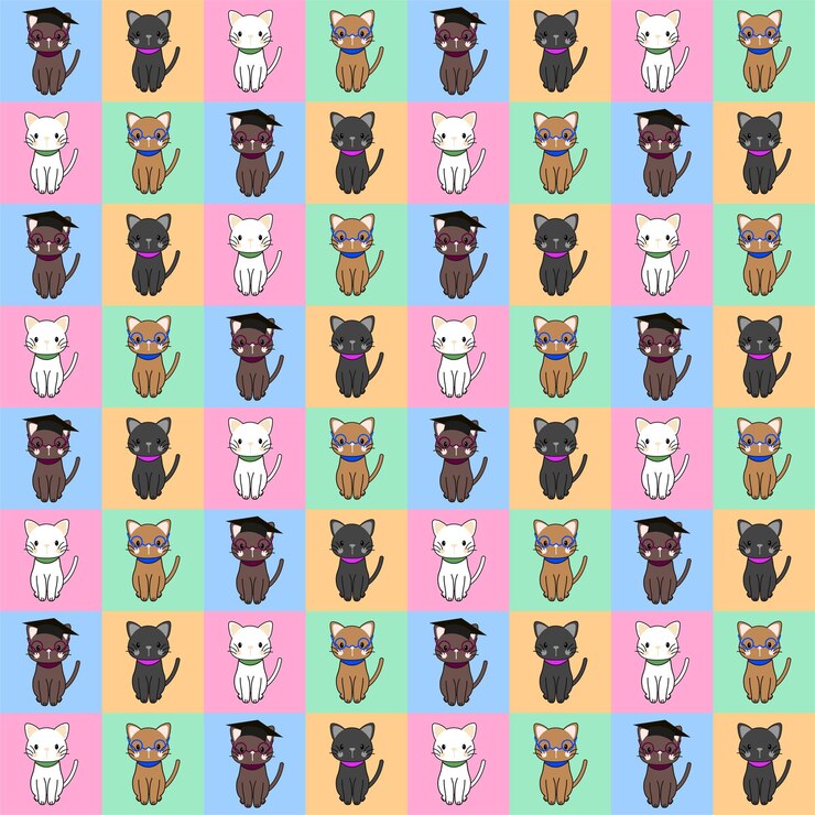 Vector cute hand draw cats cartoon vector background pattern seamless