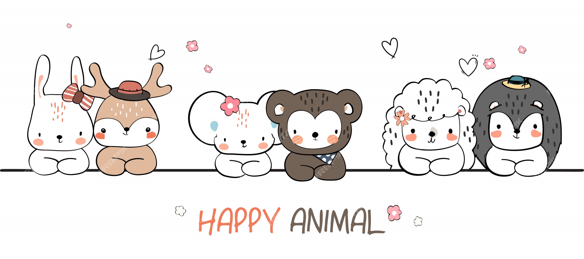 Premium Vector | Cute hand drawing wild animal family greeting cartoon doodle wallpaper in summer fashion Premium Vector | Cute hand drawing wild animal family greeting cartoon doodle wallpaper in summer fashion