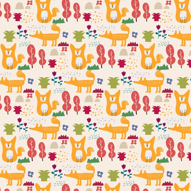 Vector cute hand drawn animals seamless pattern for fabric print textile and wallpaper