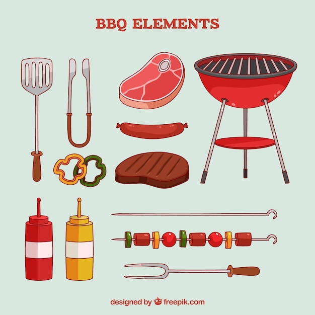 Elementi di barbecue disegnati a mano carino