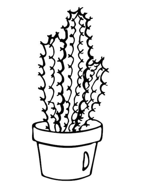 Cute hand drawn cactus illustration Houseplant in a pot clipart Cozy home doodle