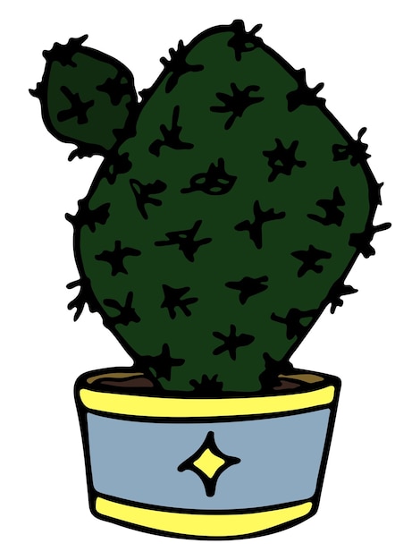 Illustrazione di cactus disegnata a mano carina pianta d'appartamento in un vaso clipart accogliente casa doodle