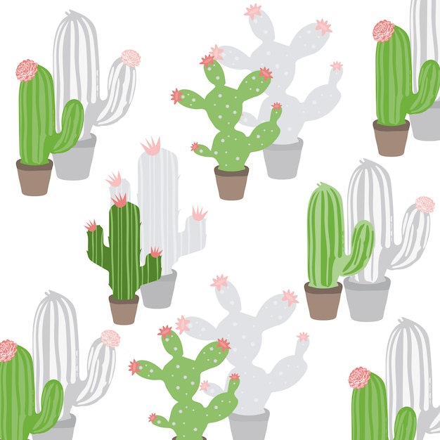 Vettore pianta di cactus disegnata a mano carina con fiori