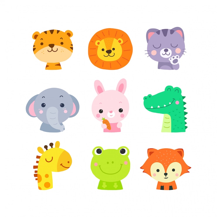Vector かわいい手描き漫画の動物の顔