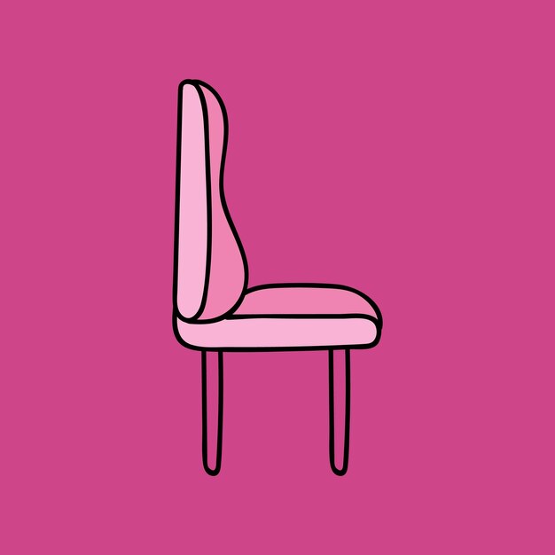 Симпатичный рисованный мультяшный розовый офисный стул с удобными и мягкими спинками и прямыми ногами. векторная иллюстрация клипарта изолирована на заднем плане