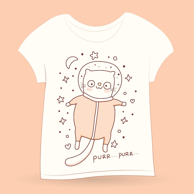 Cute hand drawn cat astronaut for kids t shirt