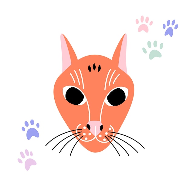 Vettore carina testa di gatto disegnata a mano isolata