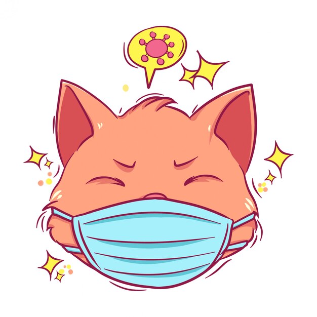 Cute hand drawn cat with mask