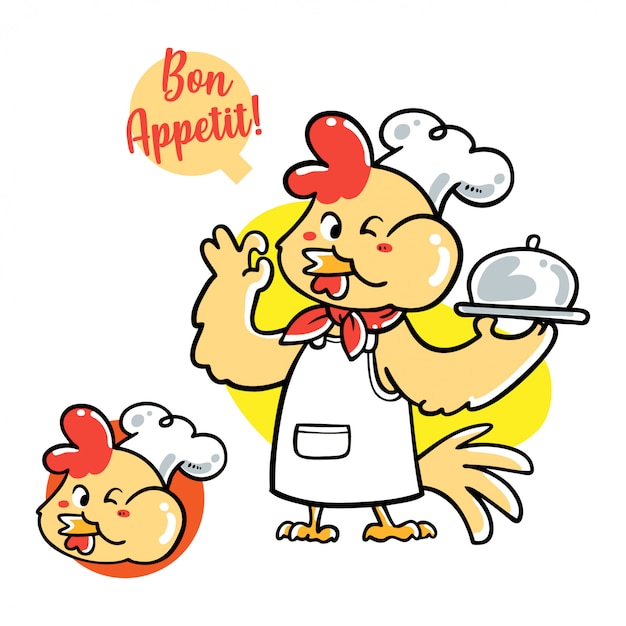 Cute hand drawn chicken chef vector illustration