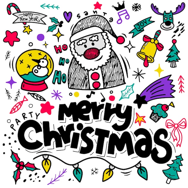 Cute hand drawn Christmas doodles  set of Christmas illustration in doodle styleSketchy  hand drawn Doodle cartoon set of objects  on the Merry Christmas theme 