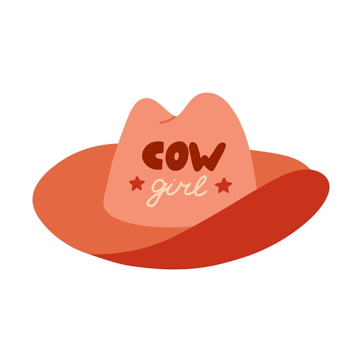 Vector cute hand drawn cowgirl hat sheriff hat with lettering in cowgirl and cowboy western theme simple colorful doodle with print for horse ranch wild west style vector clipart isolated on background