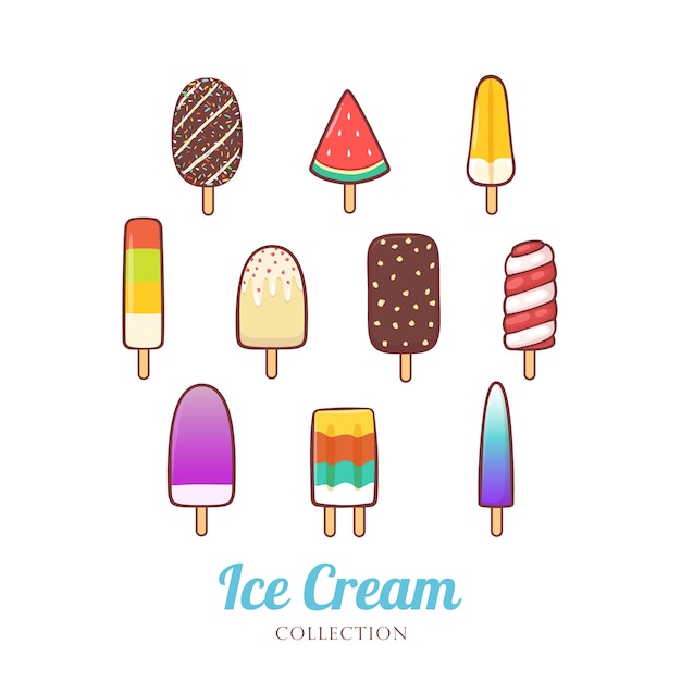 Cute hand drawn different of ice cream set