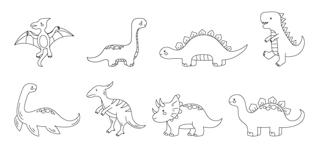 Vettore set di bundle di doodle di dinosauro disegnato a mano carino