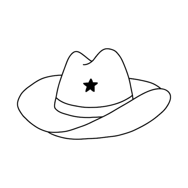 Vector cute hand drawn doodle of cowboy hat with outline sheriff hat with star in cowboy and cowgirl western theme simple colorful clipart with print for horse ranch and wild west style