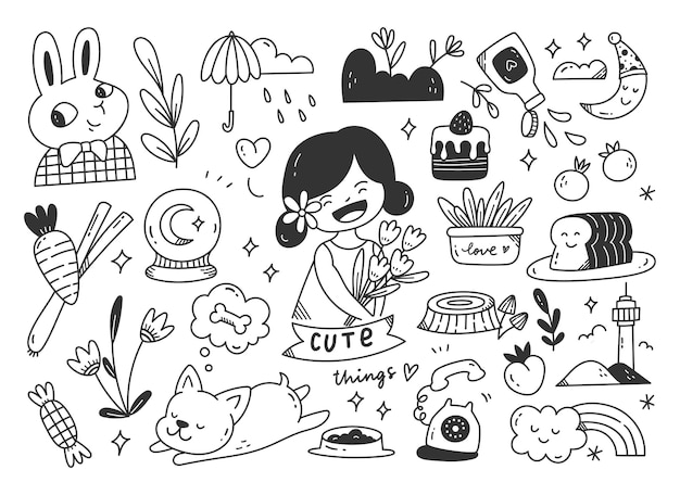 Cute hand drawn doodle line art