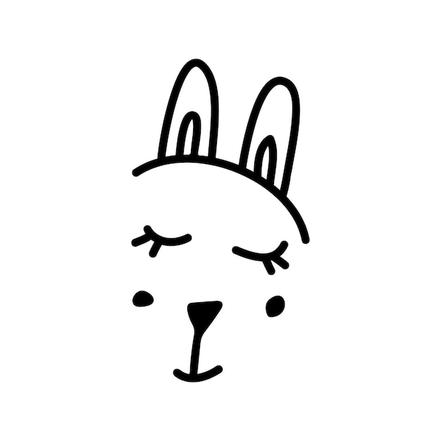 Cute hand drawn doodle simple bunny face icon with closed eyes Isolated on white background