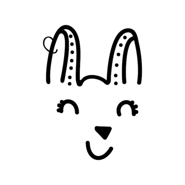 Cute hand drawn doodle simple bunny face icon with earring Isolated on white background