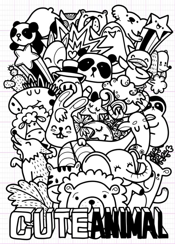 Cute hand drawn doodles , cute doodle animals illustration