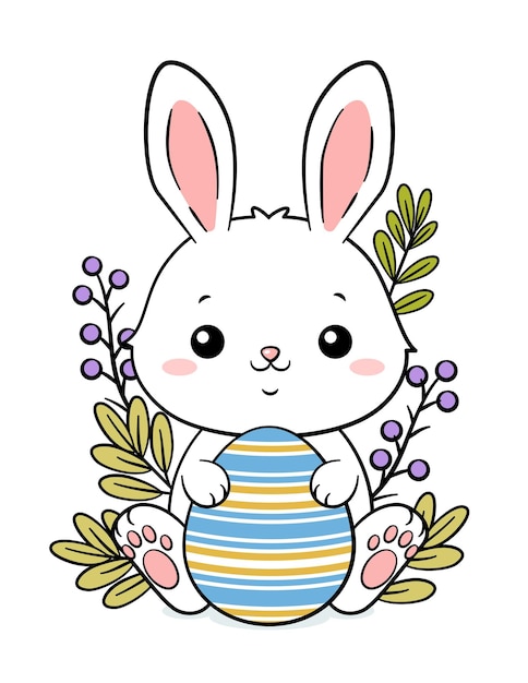 Vector cute hand drawn easter bunny hugging egg