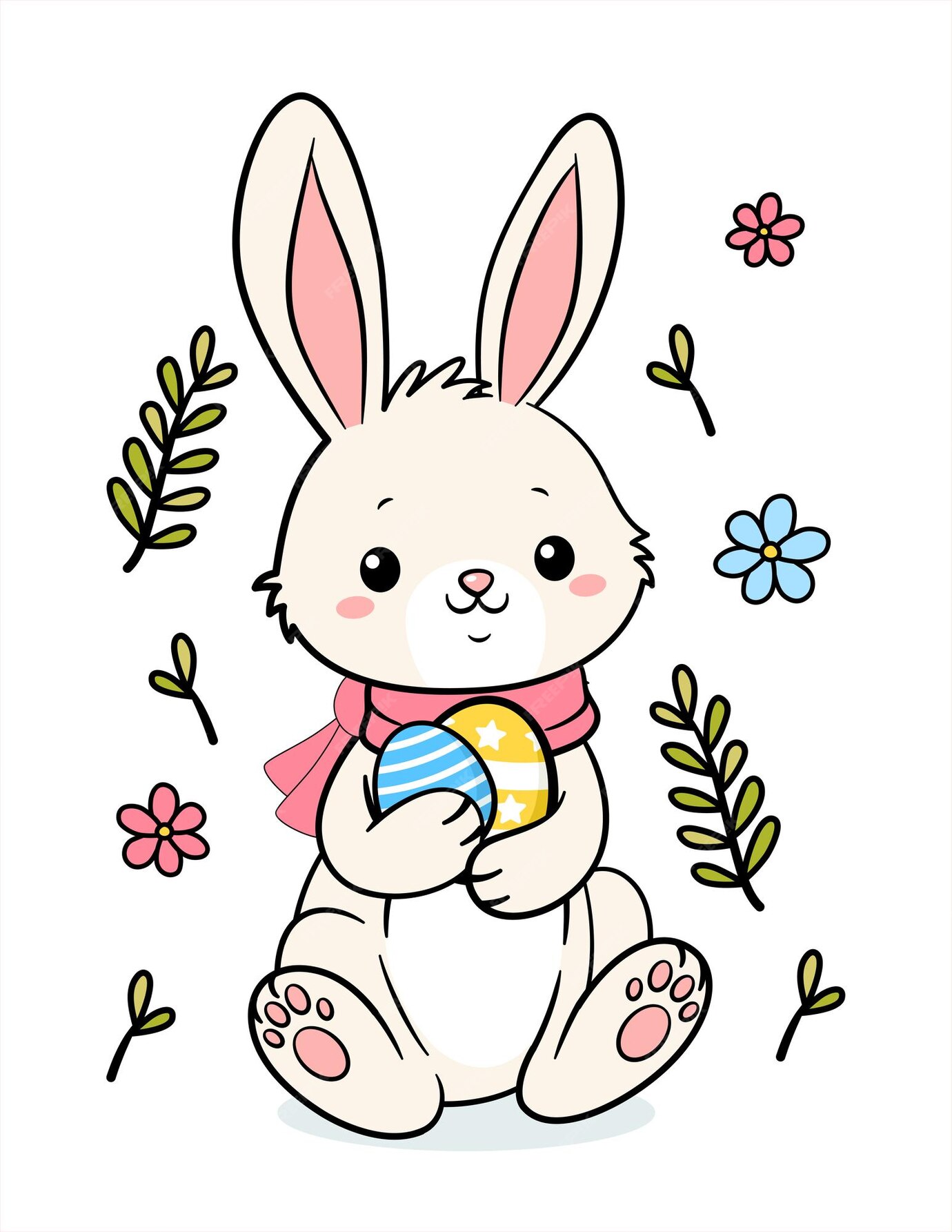 Premium Vector Cute hand drawn easter bunny with two eggs