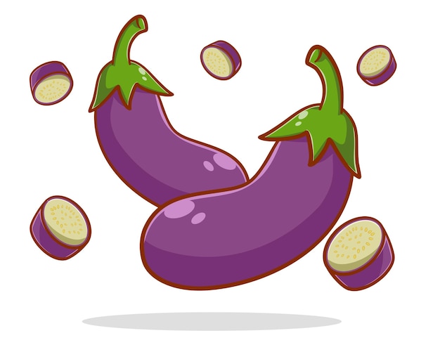 Vector cute hand drawn eggplant cartoon illustration