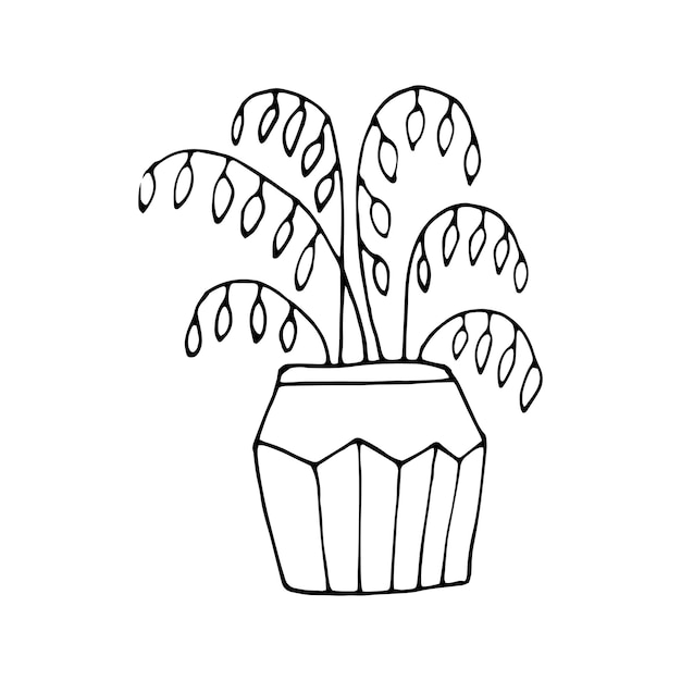 Симпатичные рисованной элемент цветочного горшка. Каракули векторные иллюстрации комнатные растения для свадебного дизайна, логотипа и поздравительной открытки. Изолированные на белом фоне.