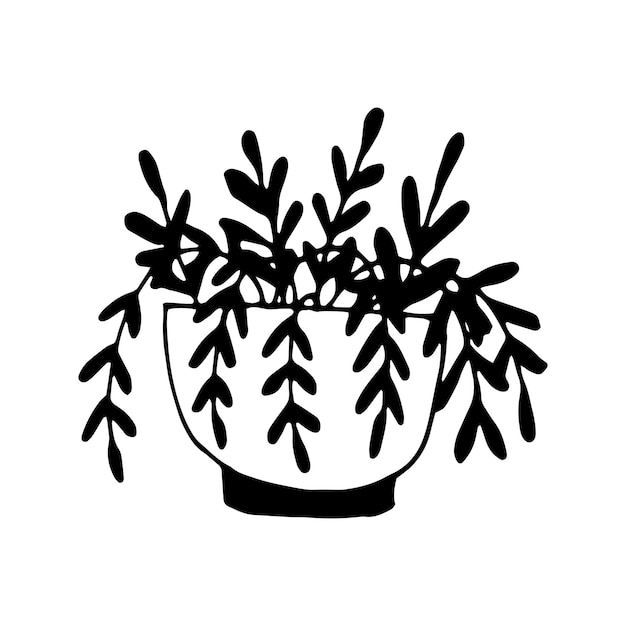 ベクトル 植木鉢のかわいい手描き要素。結婚式のデザイン、ロゴ、グリーティングカードのベクトルイラスト観葉植物を落書き。白い背景で隔離。