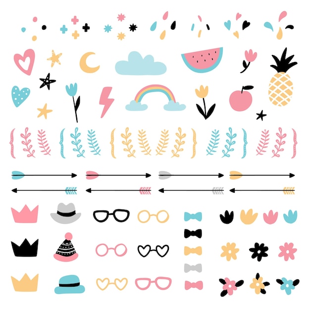 Vector cute hand-drawn elements