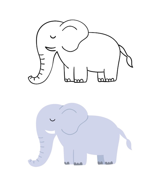 Vettore simpatico elefante disegnato a mano. illustrazione vettoriale piatto.