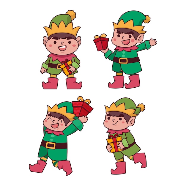 Cute Hand drawn Elf Kids Set