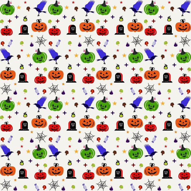 かわいい手描きフラット ハロウィーン パターン コレクション