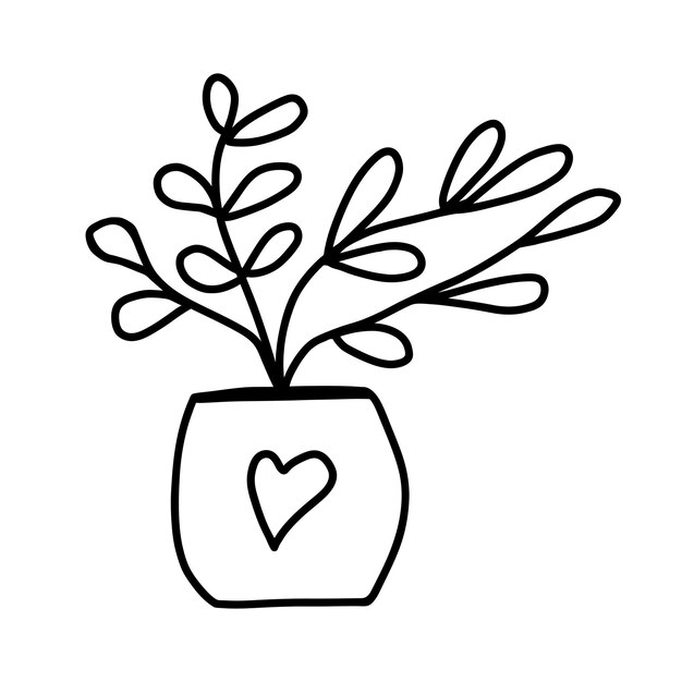 Cute hand drawn flower in pot Single doodle icon element Isolated on white background Vector stock illustration