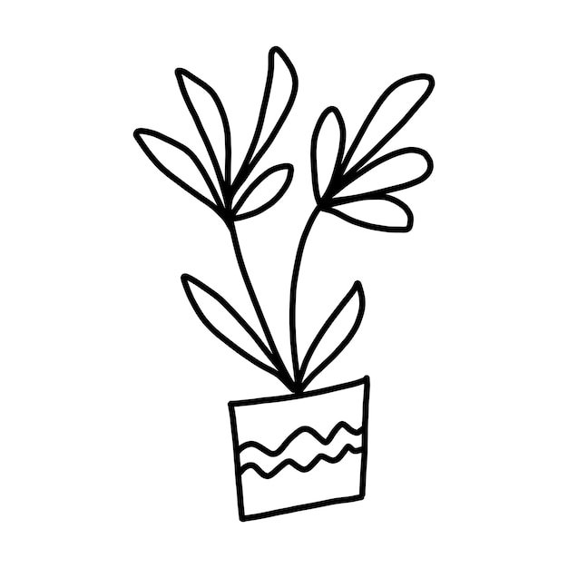 Cute hand drawn flower in pot Single doodle icon element