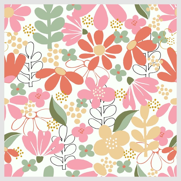 Cute hand drawn flower seamless pattern