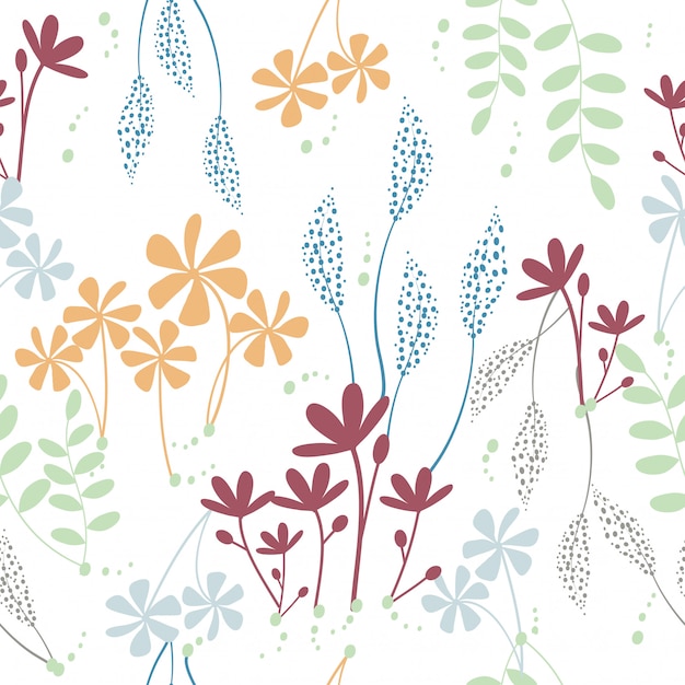 Cute hand drawn flowers seamless pattern