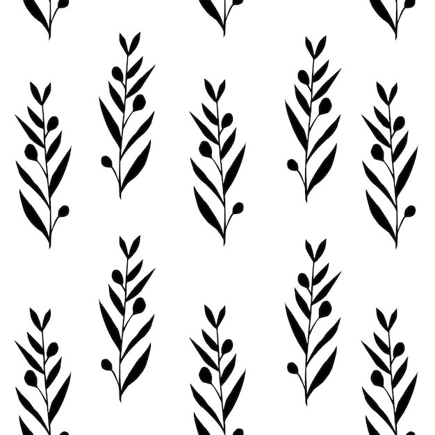 귀여운 손으로 그린 숲 잎과 분기 원활한 패턴 낙서 스타일의 전통적인 잎