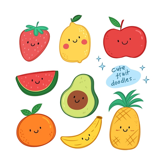 Cute hand drawn fruit sticker collection