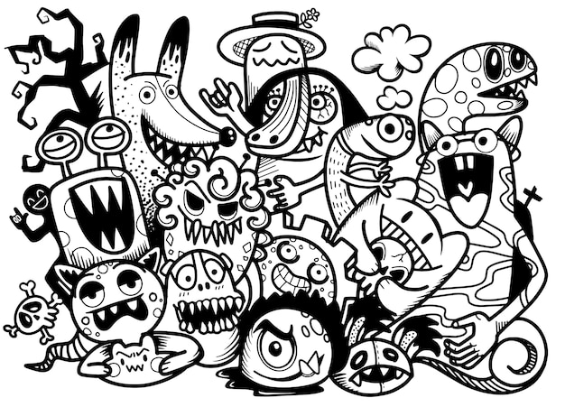 Vector cute hand drawn halloween doodles illustration