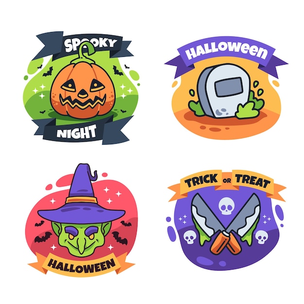 Vector cute hand drawn halloween labels collection